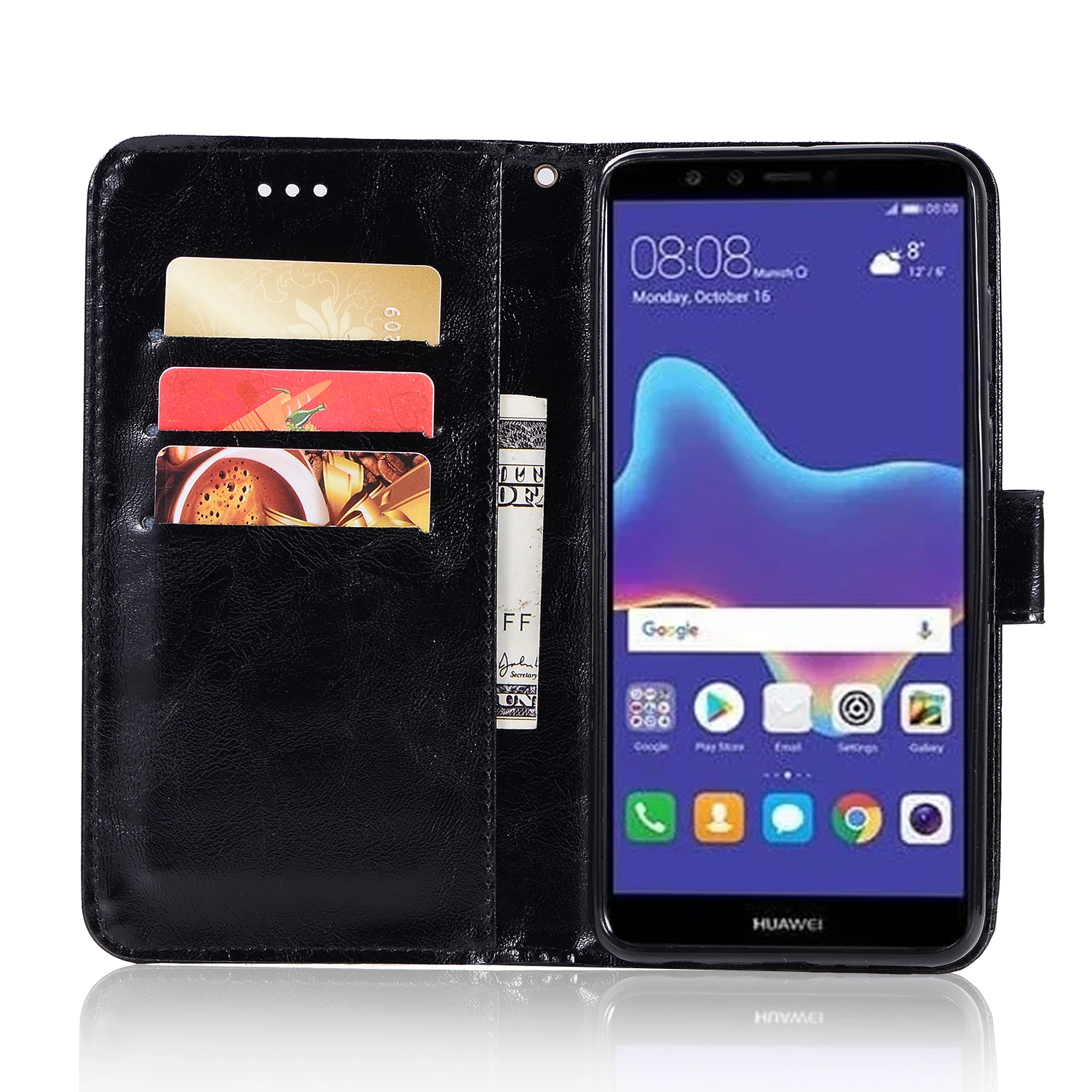Кожаный чехол для huawei Y5 Y6 Y9 защитной оболочки кожаный книжка и кошелек в ретро