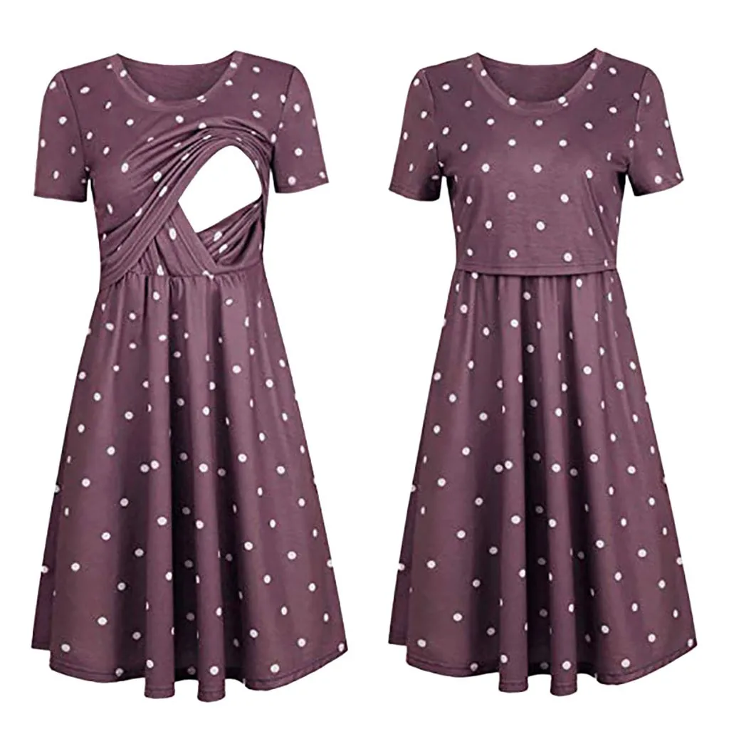 Summer Women Pregnant maternity dresses A-line Solid Polka Dot Breastfeeding Nursing baby Dress 2019 Maternity ropa mujer | Мать и