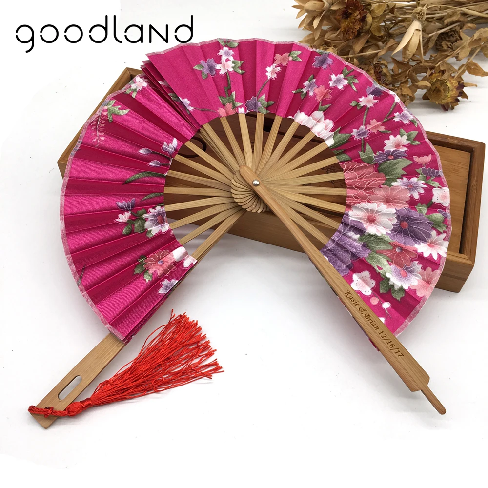 Wholesale 50pcs/lot Print Personalized /Customized Cherry Blossom Japanese Chinese Handmade Pocket Fan with Gift Bags Mariage | Дом и сад