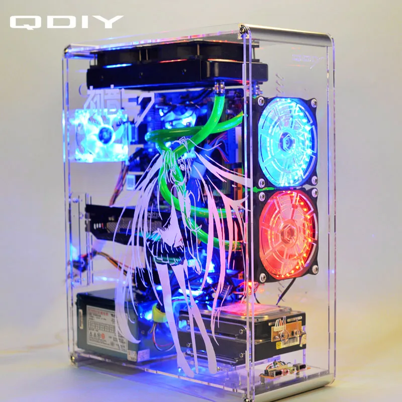 QDIY PC A006S ATX прозрачный чехол для компьютера корпус водяного охлаждения игровой