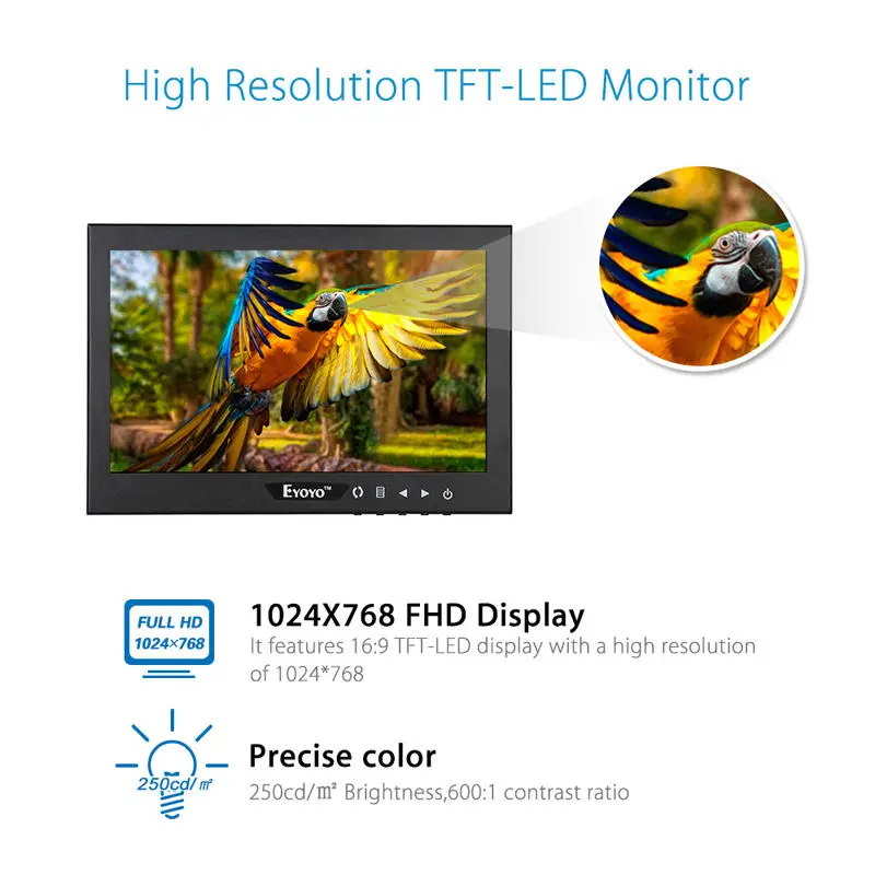 Eyoyo 7 &quotдюймов Мониторы HDML VGA BNC видео audio16: 9 HD 1024*768 Экран для видеонаблюдения DVR
