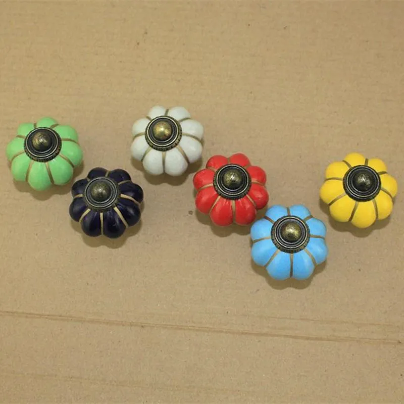 Винтаж тыквы ручки шкафа Европейский мебельные Керамика дверную ручку шкаф ящик