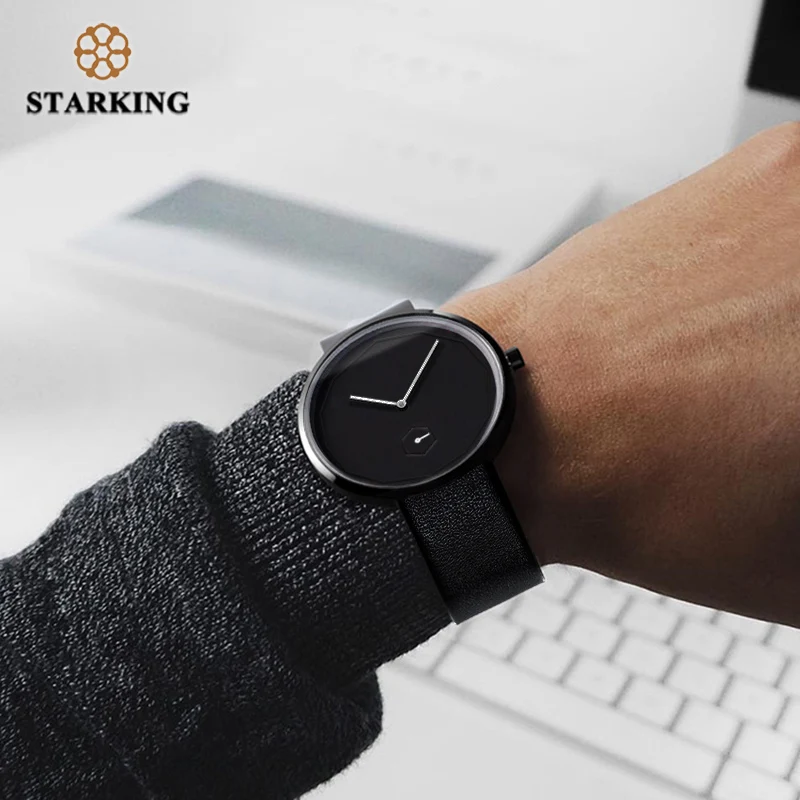 STARKING черные женские кварцевые часы Relojes Hombre 2017 унисекс 40 мм Безликий дизайн кожа