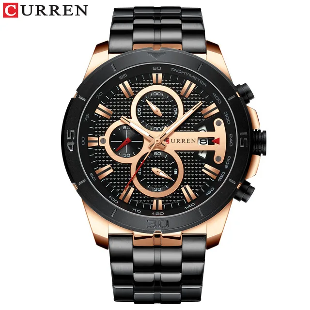 rose black CURREN новые часы для мужчин s люксовый бренд хронограф спортивные часы для мужчин наручные часы с ремешком из нержавеющей стали повседневные деловые часы - Цвет: rose black