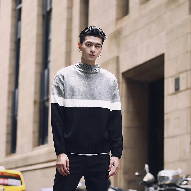 Patchwork knit sweater korean men fashion clothing mens pullover sweaters erkek kazak pull homme black green grey pink | Мужская одежда
