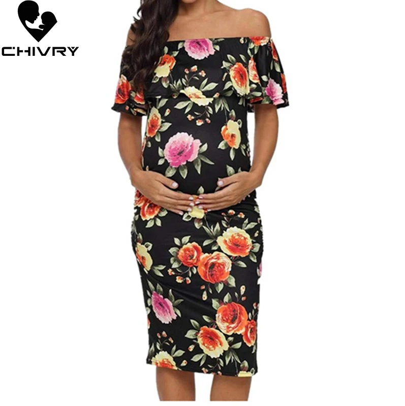 

Платье Chivry для беременных женщин, с коротким рукавом и вырезом-лодочкой, с цветочным принтом