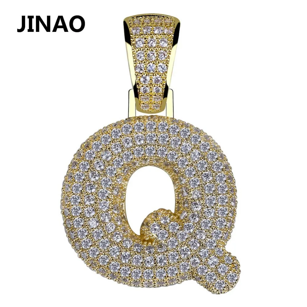 JINAO хип-хоп Iced Out пользовательские Пузырьковые буквы кулон ожерелье микро Pave AAA+ Циркон с веревкой Чиан и теннисная цепь DIY ювелирные изделия