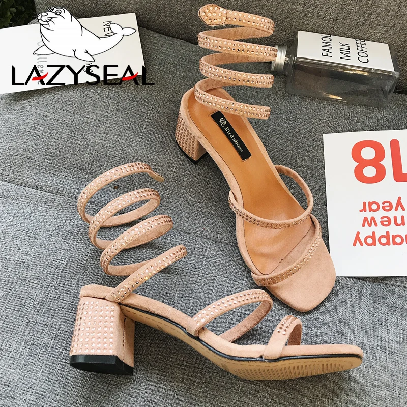 LazySeal лето кристалл Для женщин тапочки обувь квадратный каблук Тапочки женские