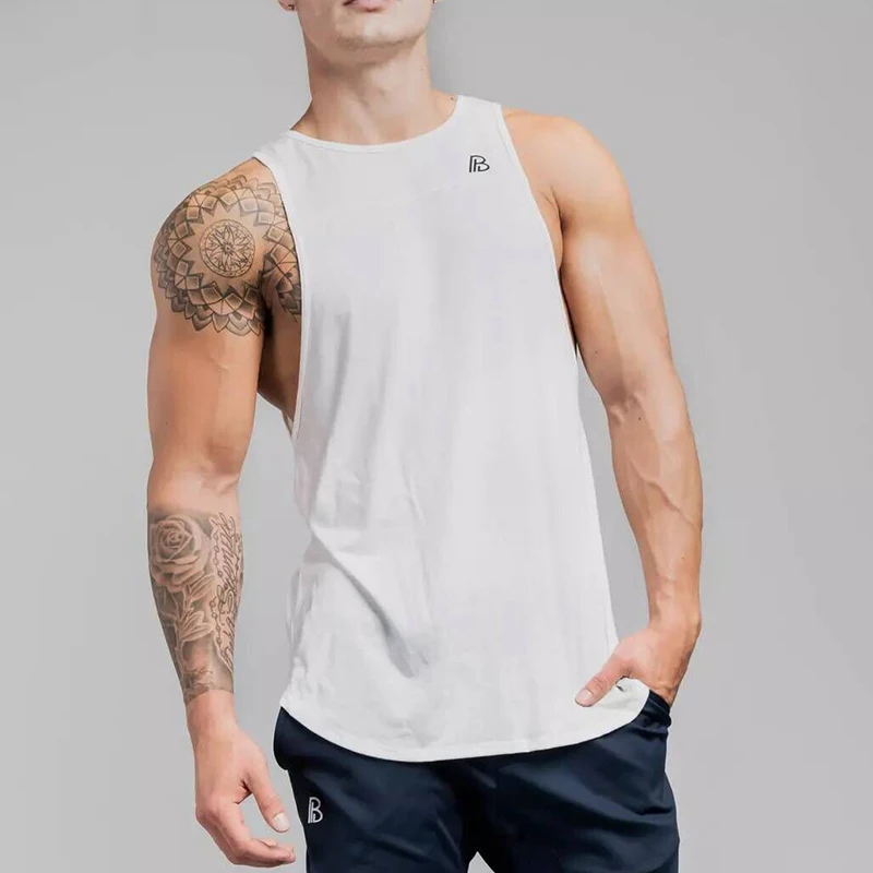 Белый топ форма для гимнастики Спорт Бег Мужчины s Tanktop Фитнес Спортивная одежда
