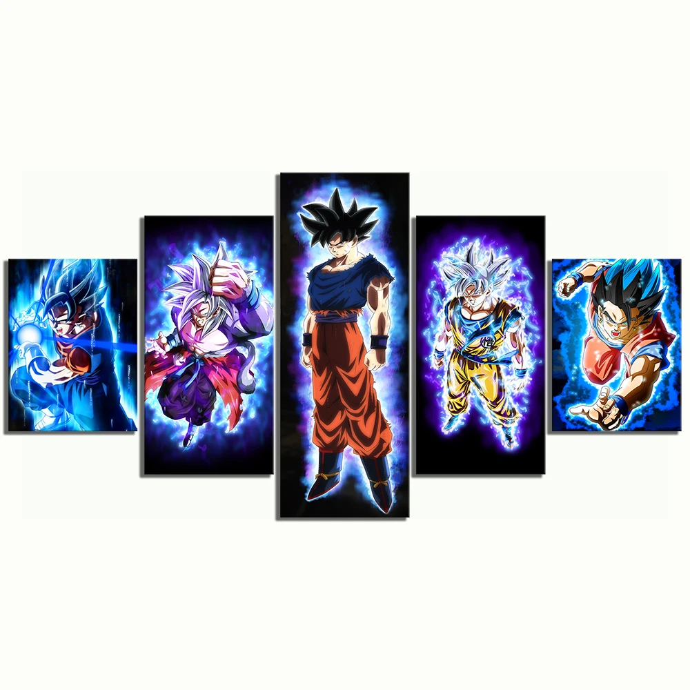 5 шт. Dragon Ball аниме плакат hd фотографии гоку ультра инстинкт мультфильм холст картины для домашнего декора