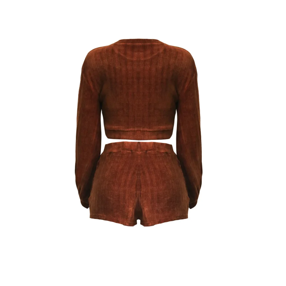 Adogirl осень Velvet Bodycon Для женщин Двойка шорты короткие топы с длинными Sheeve