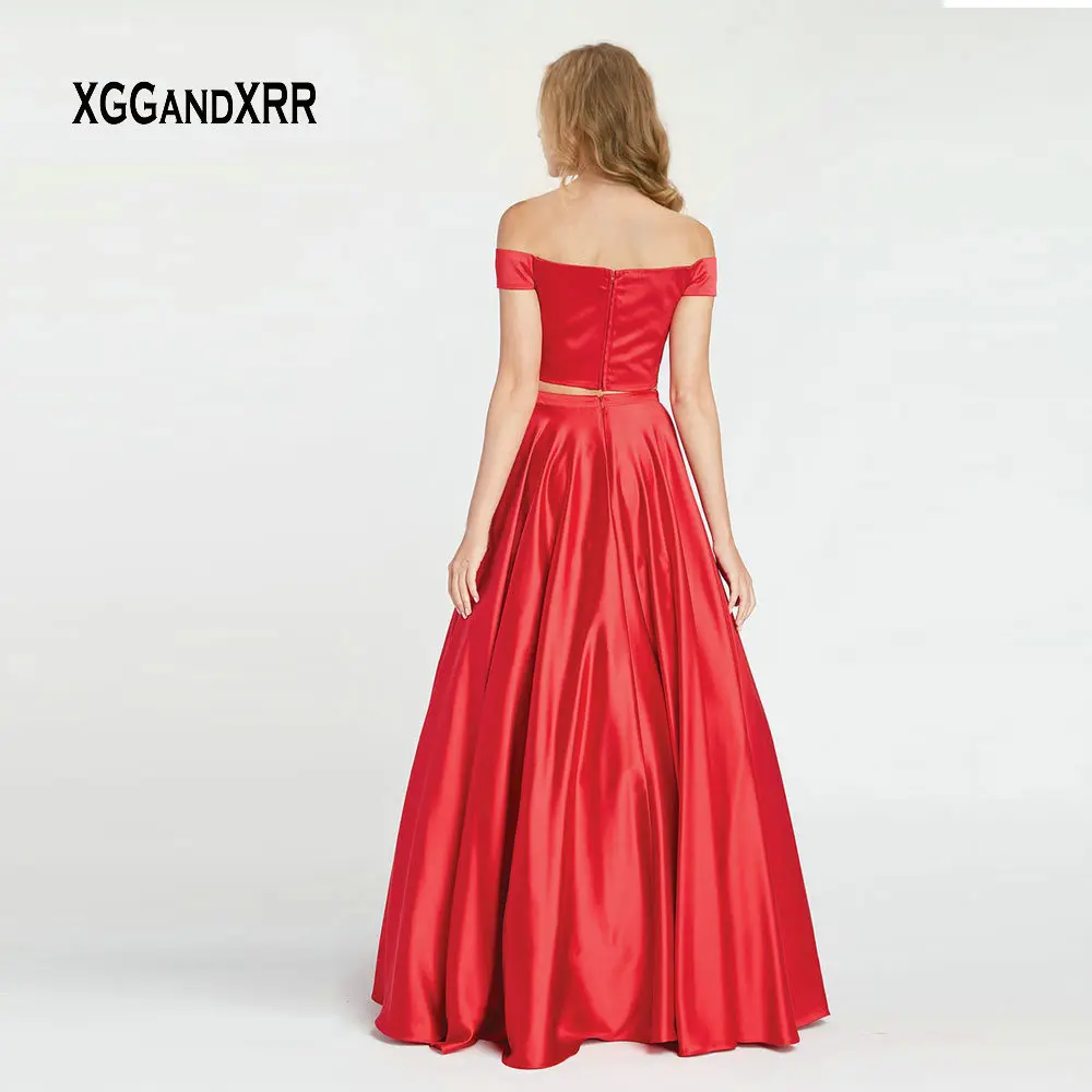 Сексуальное платье из двух частей для выпускного вечера vestido de fiesta, длинное вечернее платье без бретелек с открытыми плечами, атласное платье для девочек на выпускной