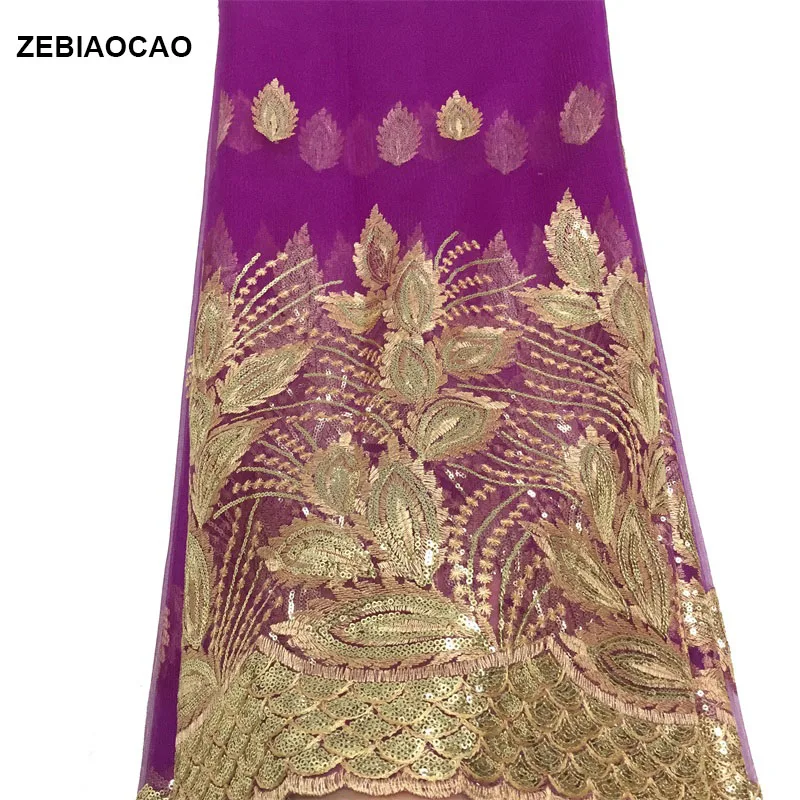 ZEBIAOCAO африканская кружевная ткань с блестками Фиолетовый французский Тюль 2019