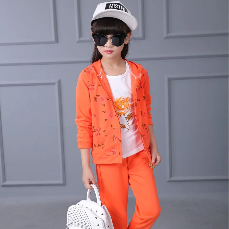 

Children Clothing Sets Hooded Toddler Kids Clothes Girls Jacket Pants Suit Spring Costume Kids Coats Sport Suit Flowers Zipper
