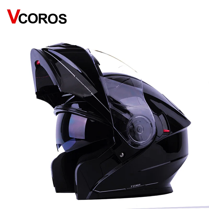 Vcoros флип Moto rcycle шлем Йема 927 модульная анфас Гонки Moto шлемы с внутренней солнцезащитный козырек объектив Moto rbike шлем - Цвет: Gloss Black