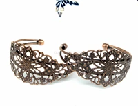 10pcs of antique brass bronze bangle bracelet filigree holds cabochon lead and nickle free 64mm