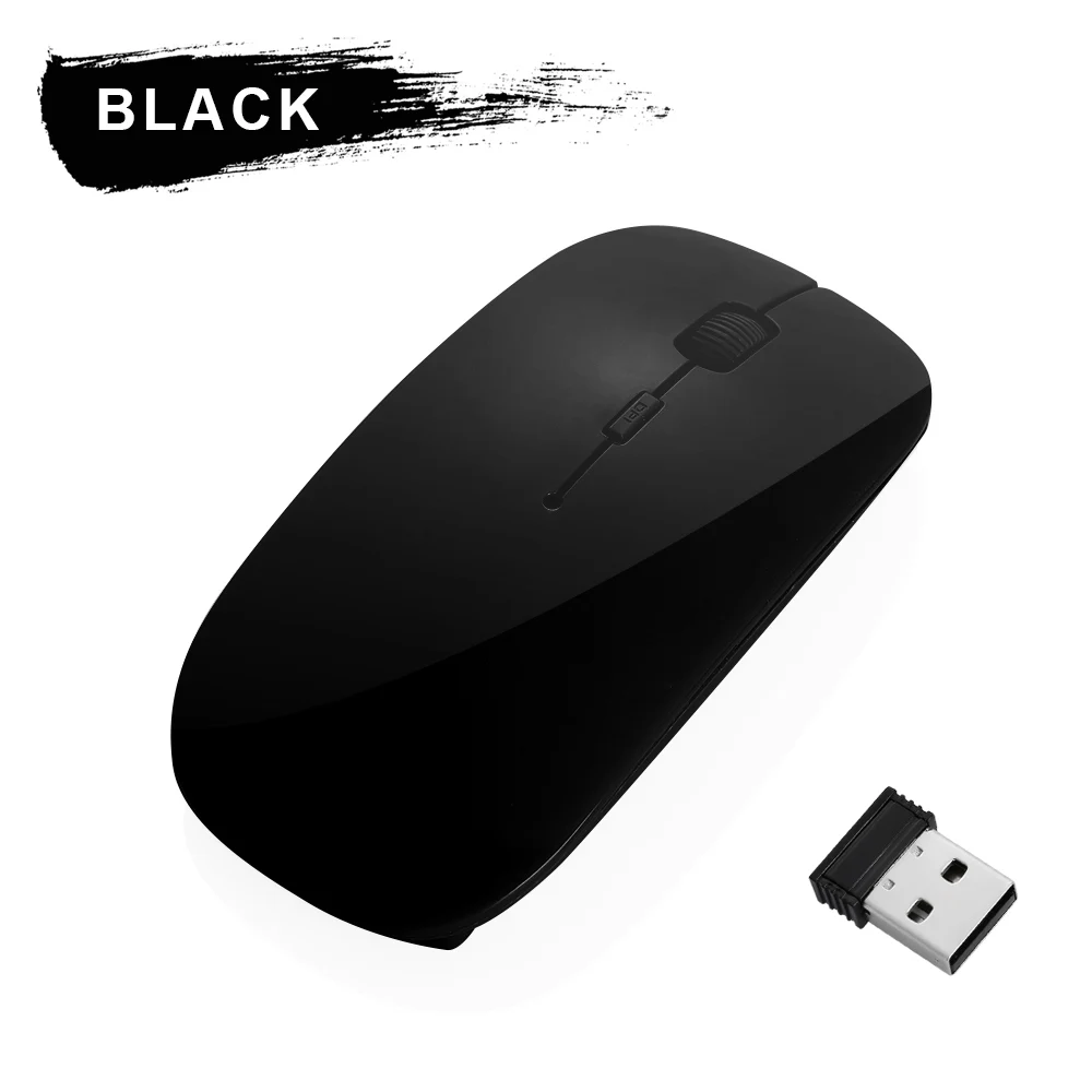 Черный Ультра тонкая оптическая беспроводная мышь Мыши 2,4 ГГц с USB Приемником Для ноутбука ПК MacBook - Цвет: Черный