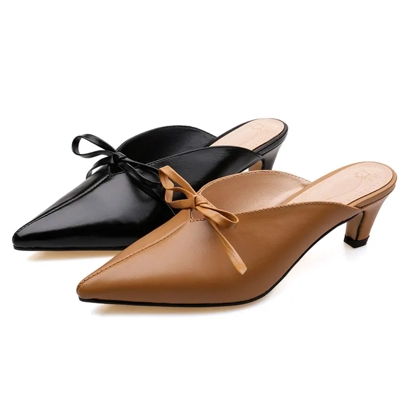 Daitifen Leather Fashion Slippers Women Elegant Stiletto Pointed Toe Mules Sandals Summer Shoes Women's Slide | Обувь