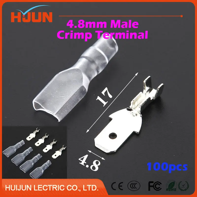 

100pcs/lot 4.8mm Male Crimp Terminal SpliceSpade Connector Splice With Case