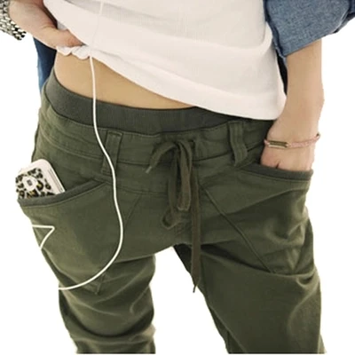 Корейские женские шаровары джинсовые брюки с большим карманом зеленые хип-хоп