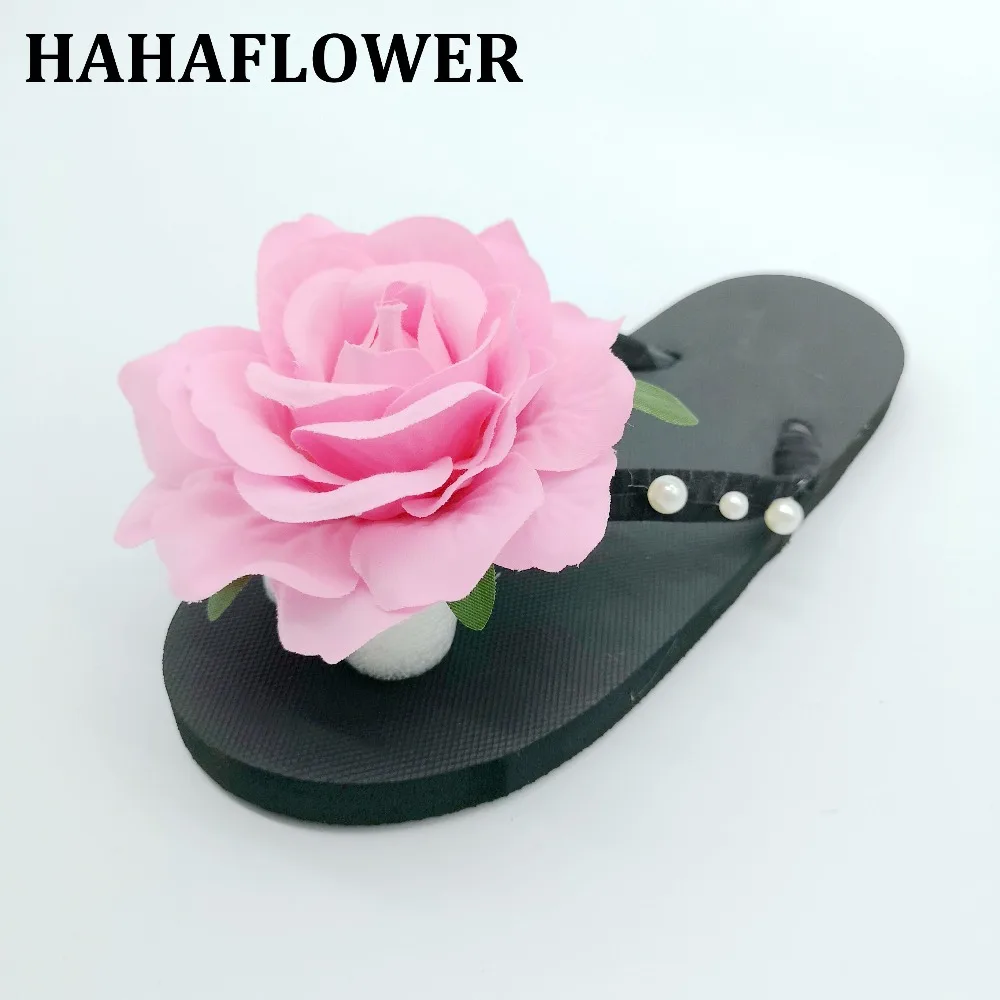 HAHAFLOWER/милые розовые Тапочки на плоской подошве с розами женская повседневная