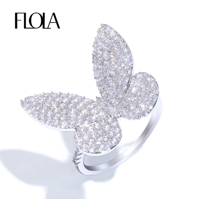 Женское кольцо с кубическим цирконием FLOLA модное коктейльное бабочкой из фианита