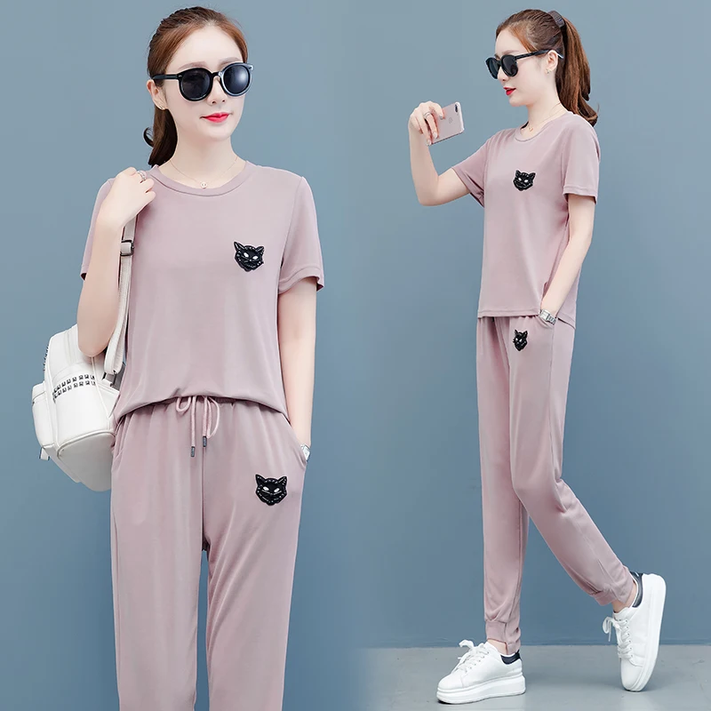 

YICIYA Pink Tracksuit for Women Outfits Sportswear Co-ord Set Two Piece Set Plus Size Big Pants and Top 2020 Summer Clothing