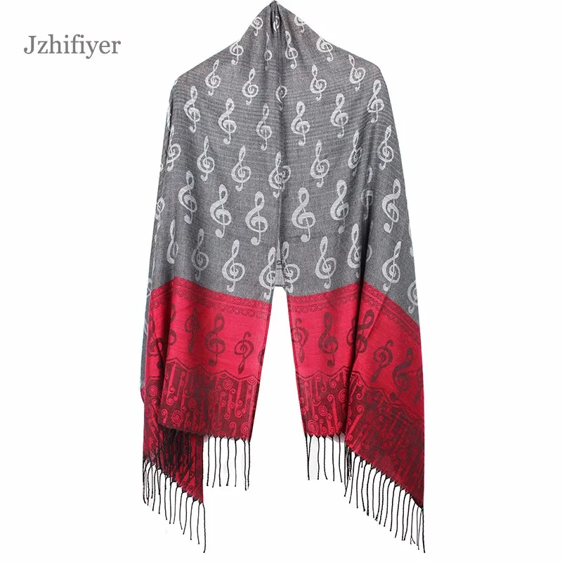 Jzhifiyer 180 Г Fringe Музыкальная Нота G-Clefs Моды Жакард пашмины Шарф Обруча Шали Мыс шарфы женские шарфы платок шарф бандана