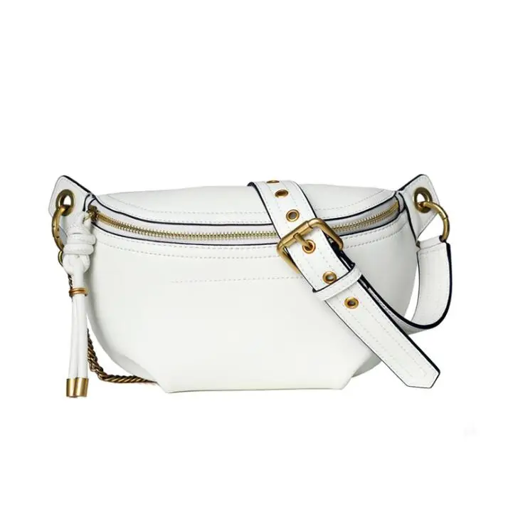 White New Women Genuine Leather Waist Bag Fashion Shell Ladies Shoulder Messenger Bags Chic Chest Bags - Цвет: White
