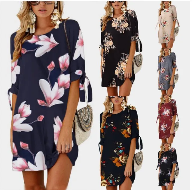 

DUOUPA 2019 Women Summer Dress Boho Style Floral Print Chiffon Beach Dress Tunic Sundress Loose Mini Party Dress Vestidos Plus S