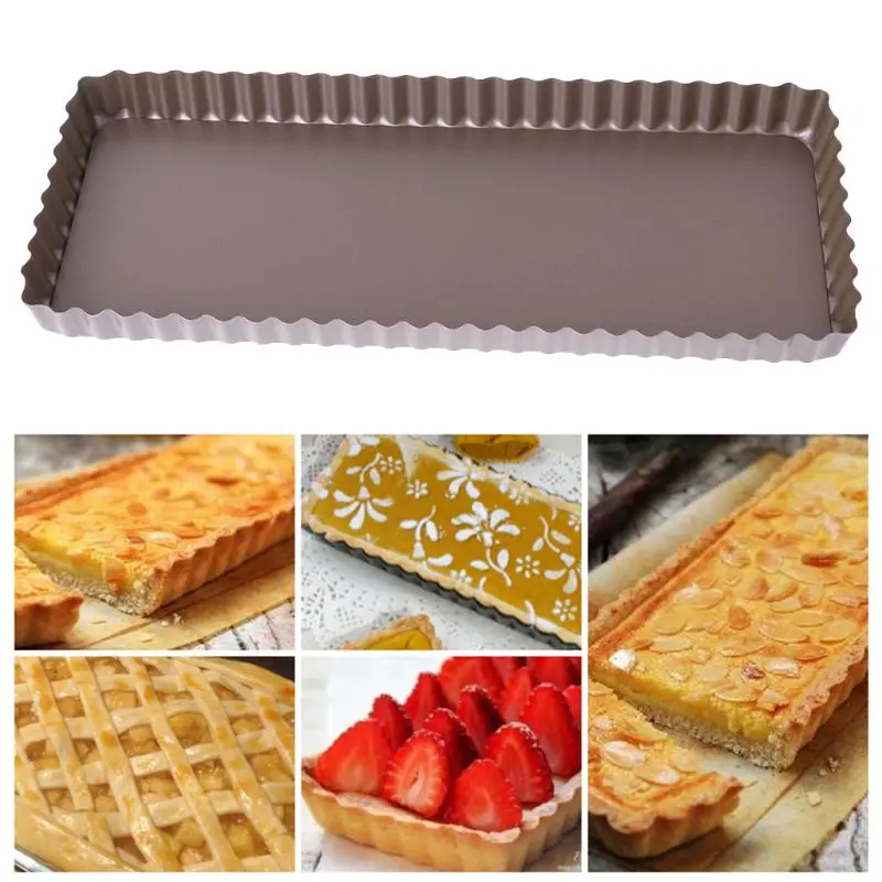 

Fluted Pie Tart Pan Mold Baking Removable Bottom Nonstick Quiche Tools Rectangle