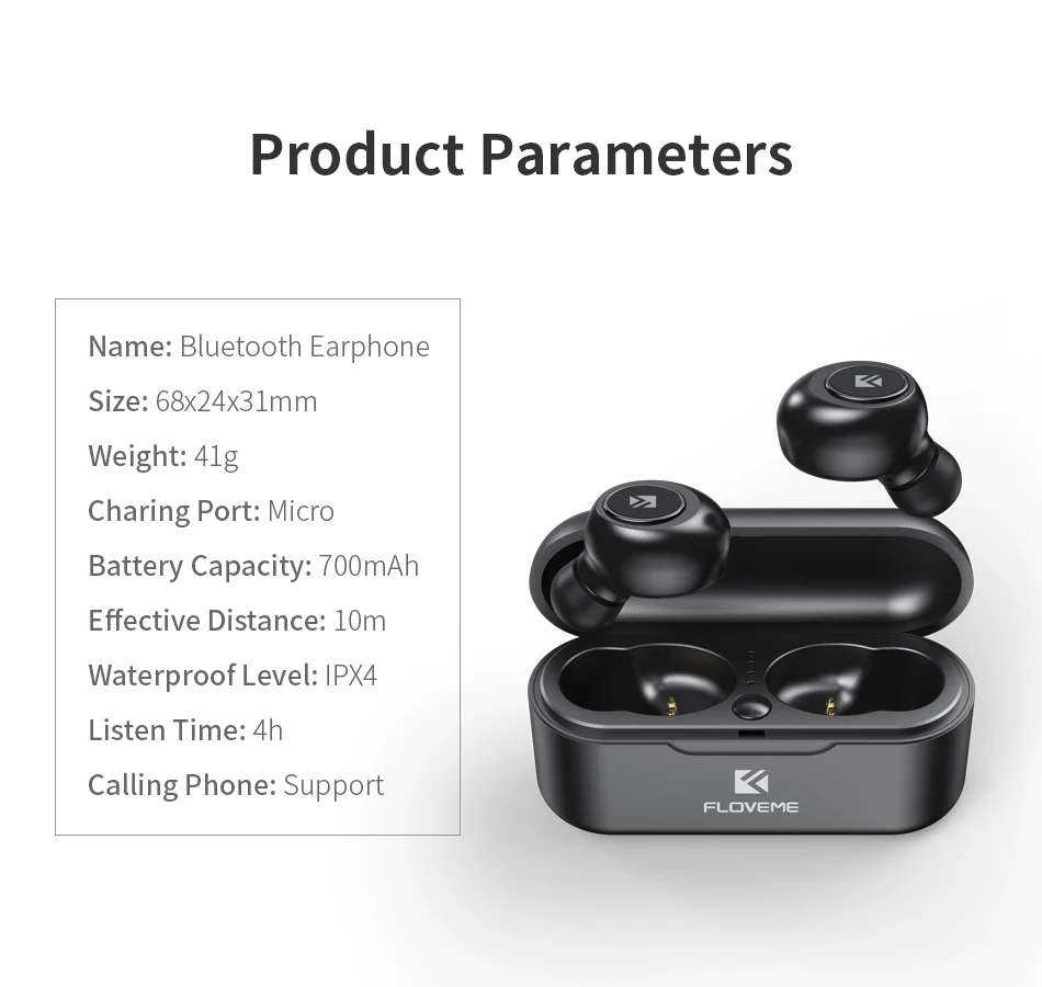 FLOVEME Mini TWS5.0 Bluetooth беспроводные наушники спортивные наушники гарнитура 3D стерео звук наушники микро Зарядка коробка