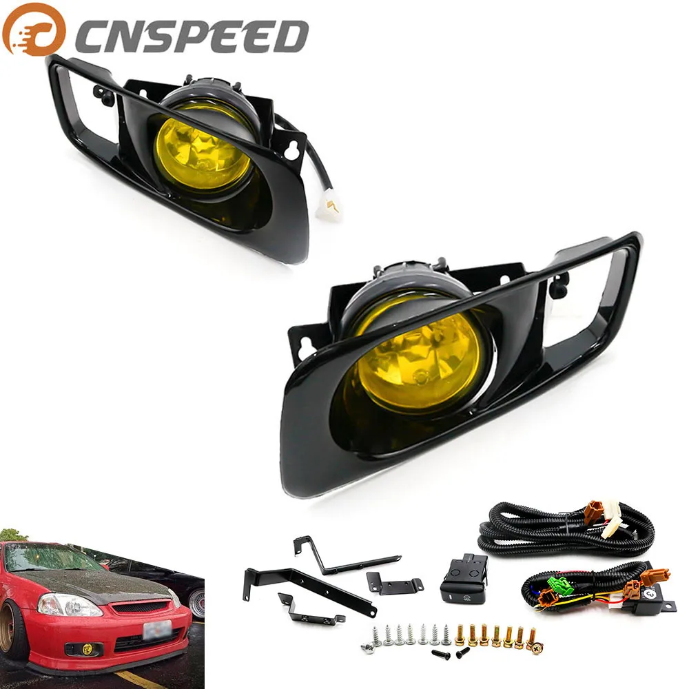 CNSPEED прозрачный желтый туман светильник лампы галогенные fit 99 00 для HONDA CIVIC 2/3/4 dr EK EM