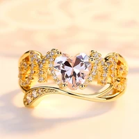 beiver golden heart rings crystal zircon ring christmas gift for women wedding jewelry rings best gift anniversary gift