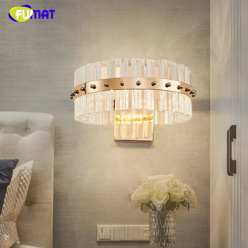 

FUMAT Modern Brief Crystal Wall Lamp Sconce Lustre Designer Creative Bedside Living Room Wall Lamps Warm White LED Wall Lights