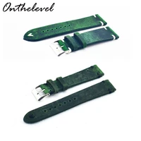 onthelevel handmade vintage watchband genuine leather watch strap green replacement band buckle 16 18 20 22 24 mm quick releas