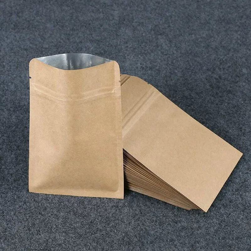

50 шт. крафт самоуплотняющийся плоская алюминиевая фольга мешок чашки для чая и кофе конфеты подарочные пакеты на молнии ziplock мешки упаковки