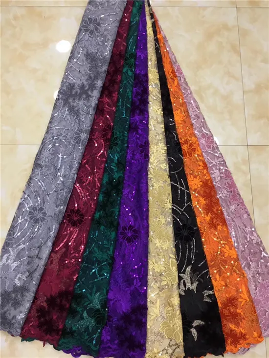 2019 Latest African Lace Fabric/ High Quality Plum Nigeria Mesh Lace/ French Beaded Fabric For Fashion Dresses black | Дом и сад