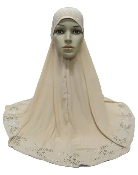 Beige Один кусок Hijab шарф Мусульманский Amira молитва Khimar шляпа Женщины исламский головной убор над головой тюрбан, головной платок полное покрытие поклонения службы - Цвет: Beige
