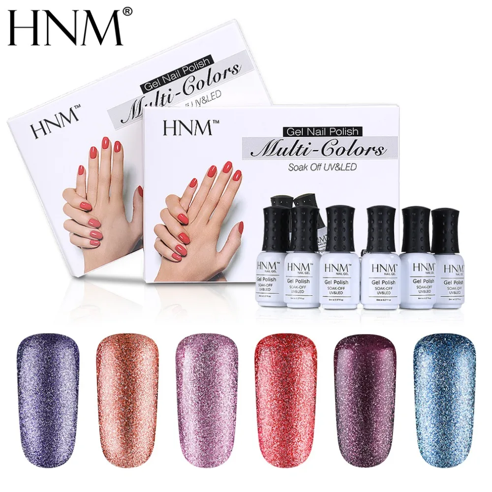Набор гель лаков HNM 6 шт./компл. набор блестящих УФ для ногтей 8 мл|bling gel polish|gel polishuv