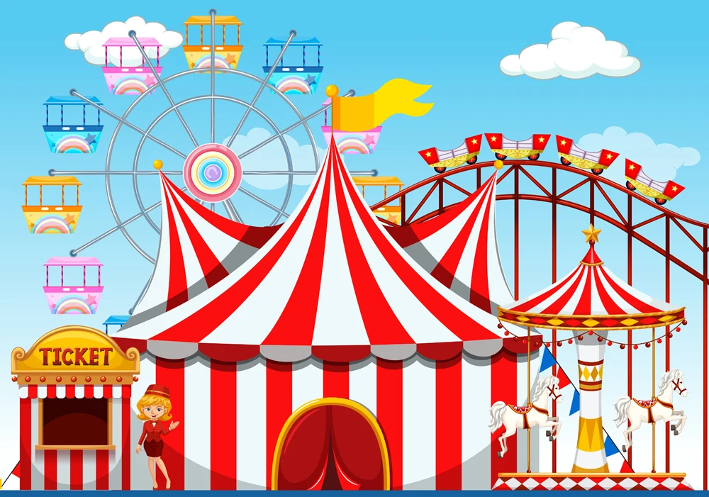 Фон BIEPOTO Carnival задний фон цирк с красной палаткой каруселем для фотосъемки детей