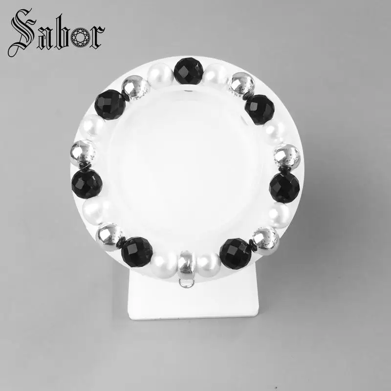 Мужские амулеты браслеты с пресноводным жемчугом черные бусины серебряный цвет