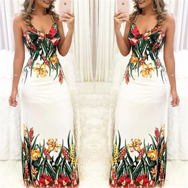 Летнее женское платье без рукавов Boho длинное пляжное на бретельках с треугольным