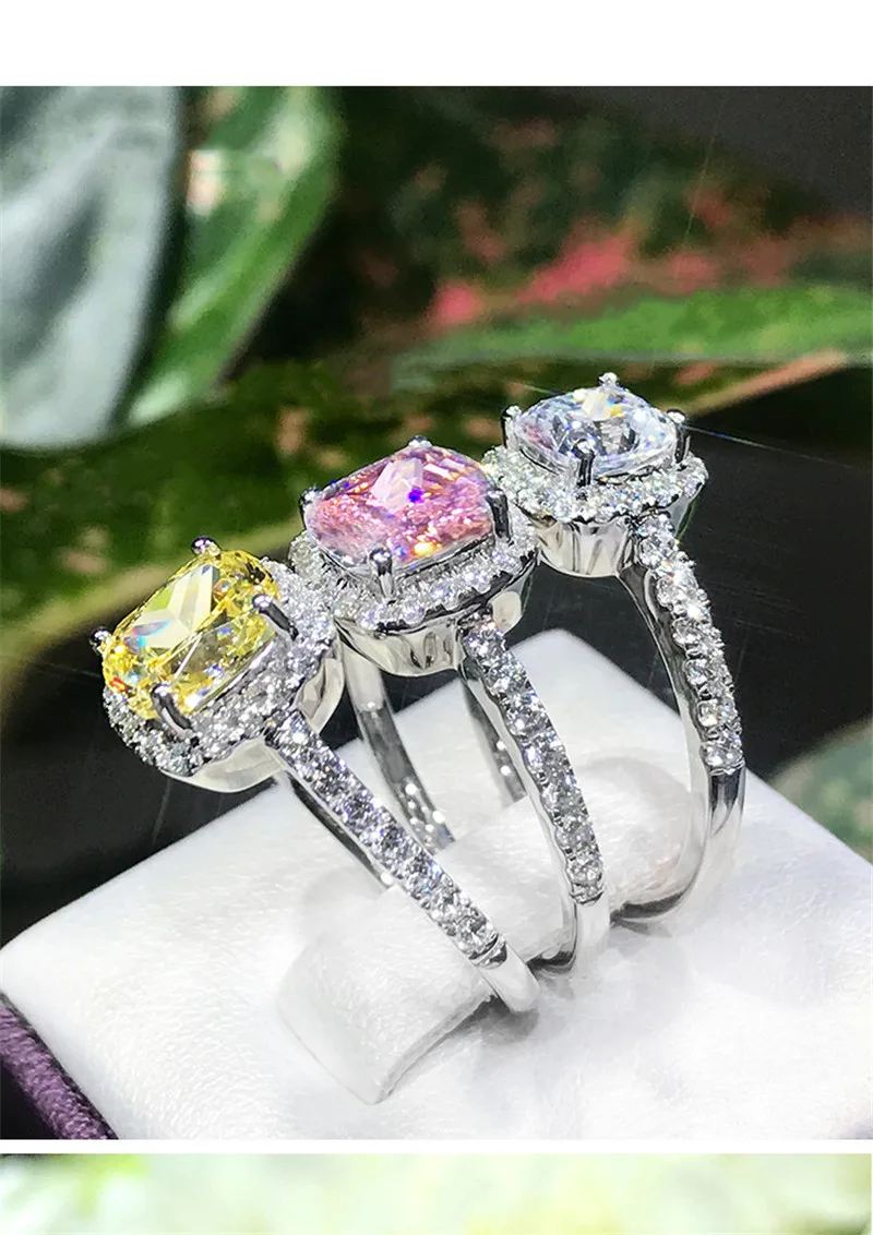 CC 925 серебряных колец для женщин кубический цирконий Красочные прямоугольник камень Обручальное кольцо модные свадебные украшения Прямая CC595