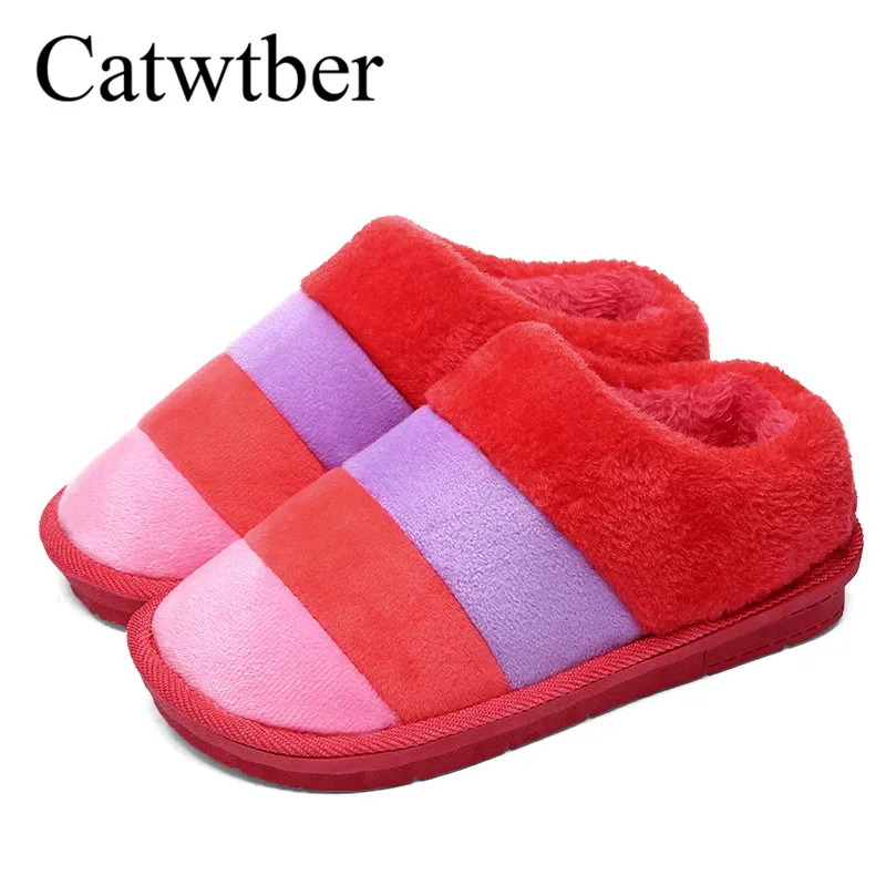 Catwtber 2018 Обувь на теплом меху Зимние женские тапочки удобные хлопчатобумажные