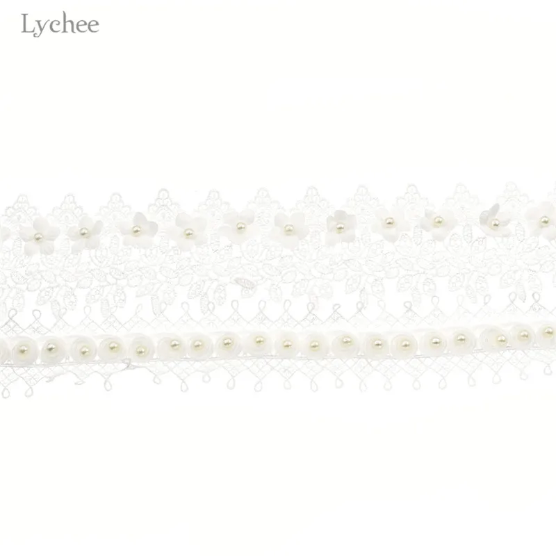 Lychee 1 ярд Цветочная кружевная отделка жемчужная вышивка тканевая лента для шитья