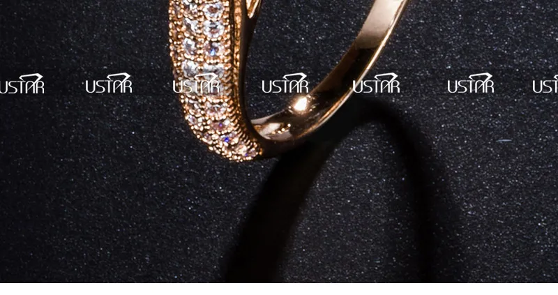 USTAR 1.25ct 7 мм AAA циркон обручальные кольца для женщин ювелирные изделия розовые золотистые Кристаллы Женские кольца для помолвки Anel высшего качества