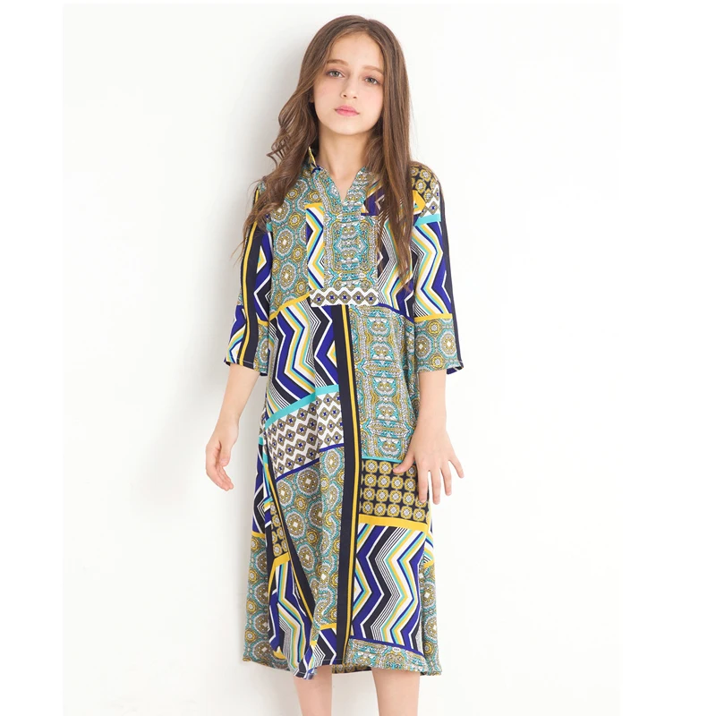 Шифоновое платье для девочек с принтом сезон лето-осень Одежда