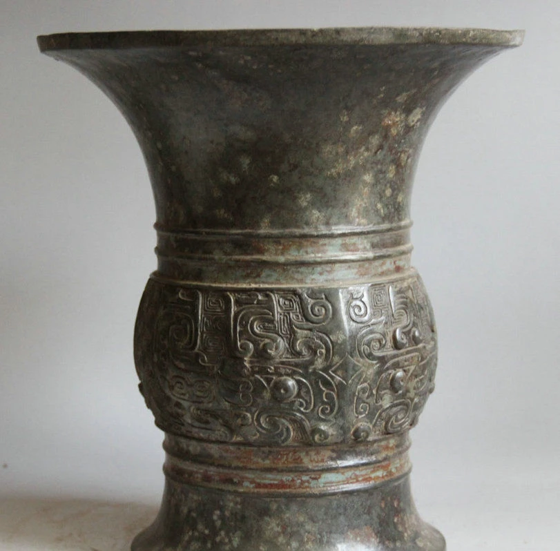 10&quot Ancient Chinese Dynasty palace Bronze circular vessel flower Bottle Vase Q | Дом и сад