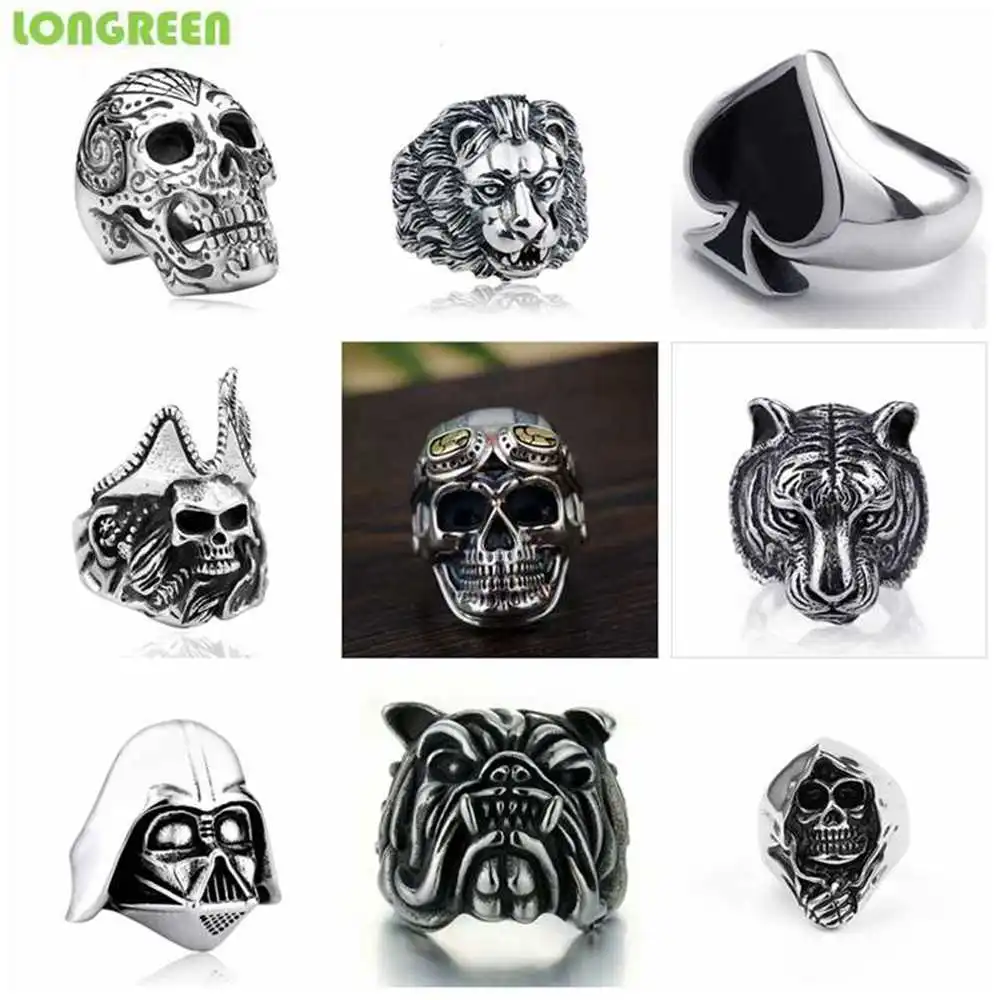 Мужские титановые кольца Skeleton черное кольцо в стиле тигра бульдога воина Льва